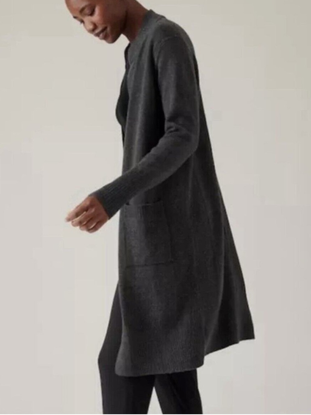 Athleta Wool Cashmere Cardigan Duster Gray Long Open Front Size Small